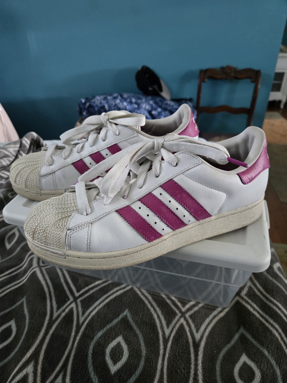 Adidas White Sneakers with Pink Stripes
